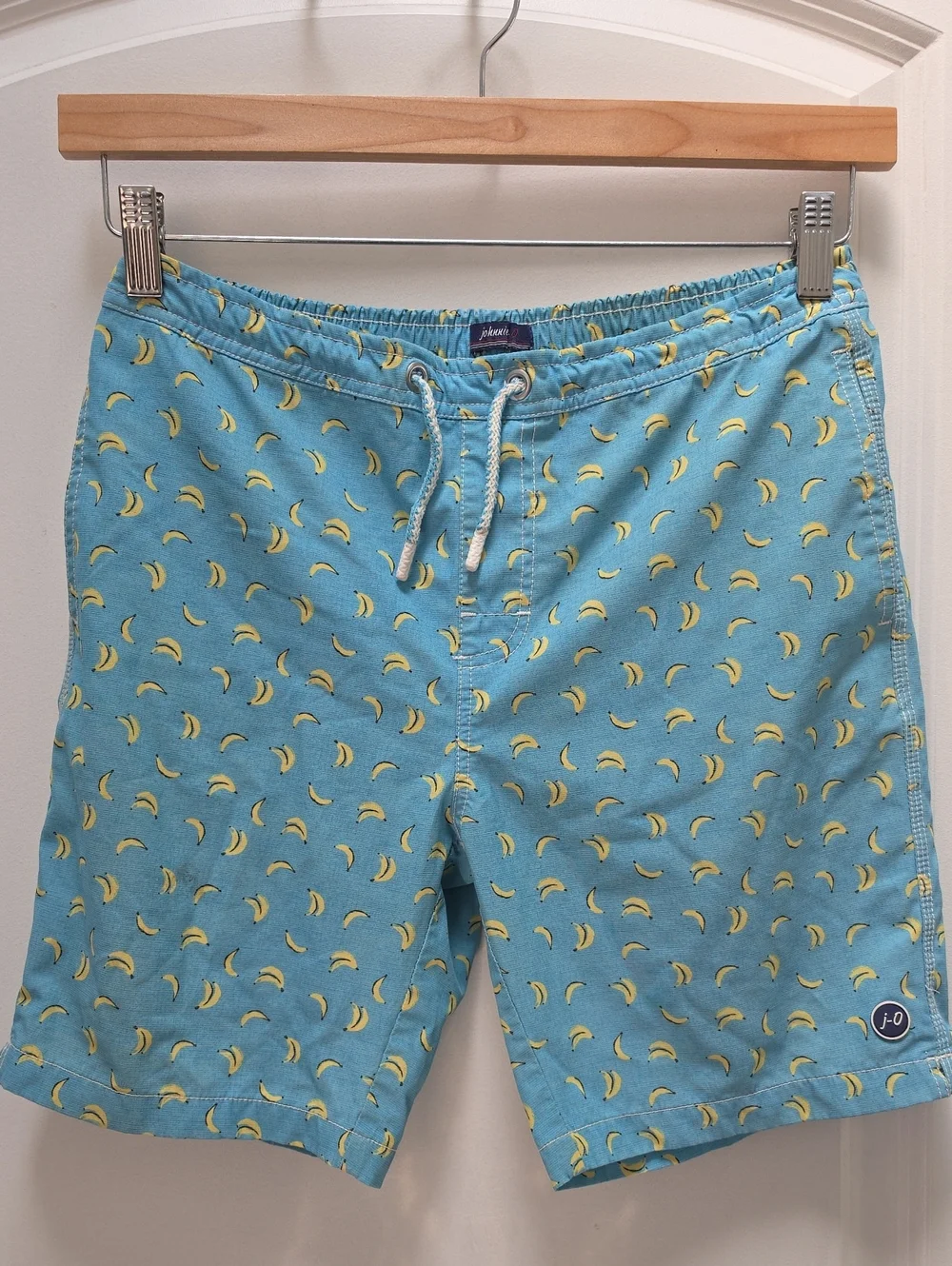 johnnie-O Light Blue Banana Print Kids Swim Trunks